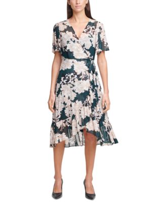 Calvin Klein Floral-Print Faux-Wrap Dress \u0026 Reviews - Dresses - Women -  Macy's